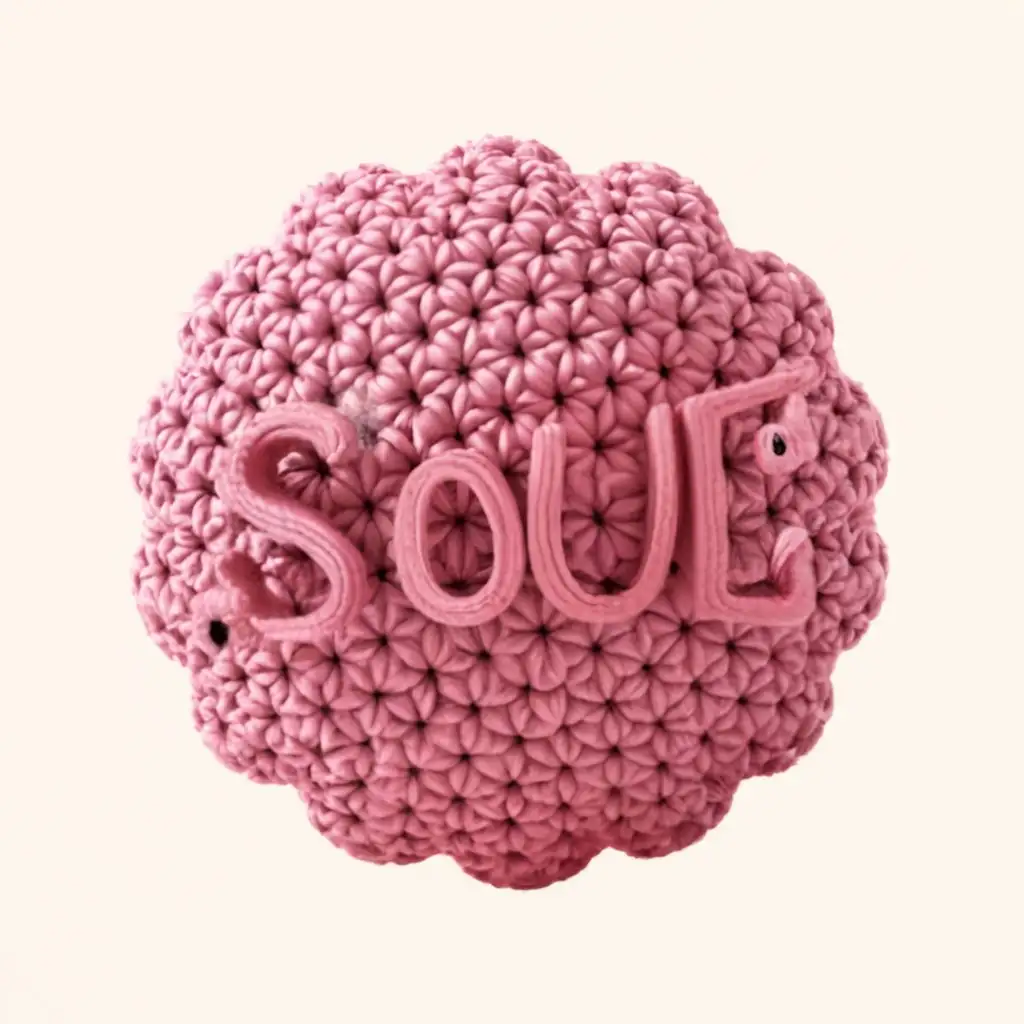 LOGO-Design-For-Soul-Pink-Crochet-Ball-and-Needle-Emblem-on-Clear-Background