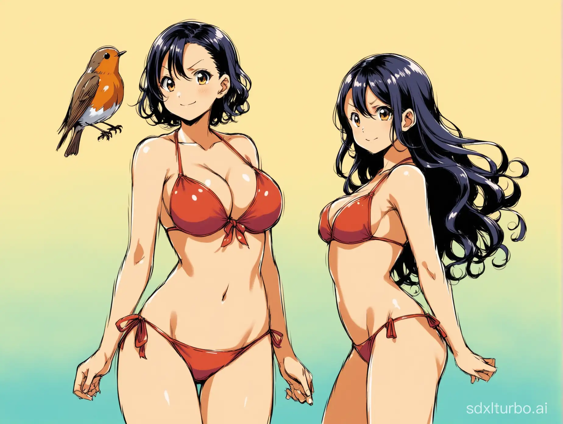 In One Piece, there's Robin, bikini, curls.