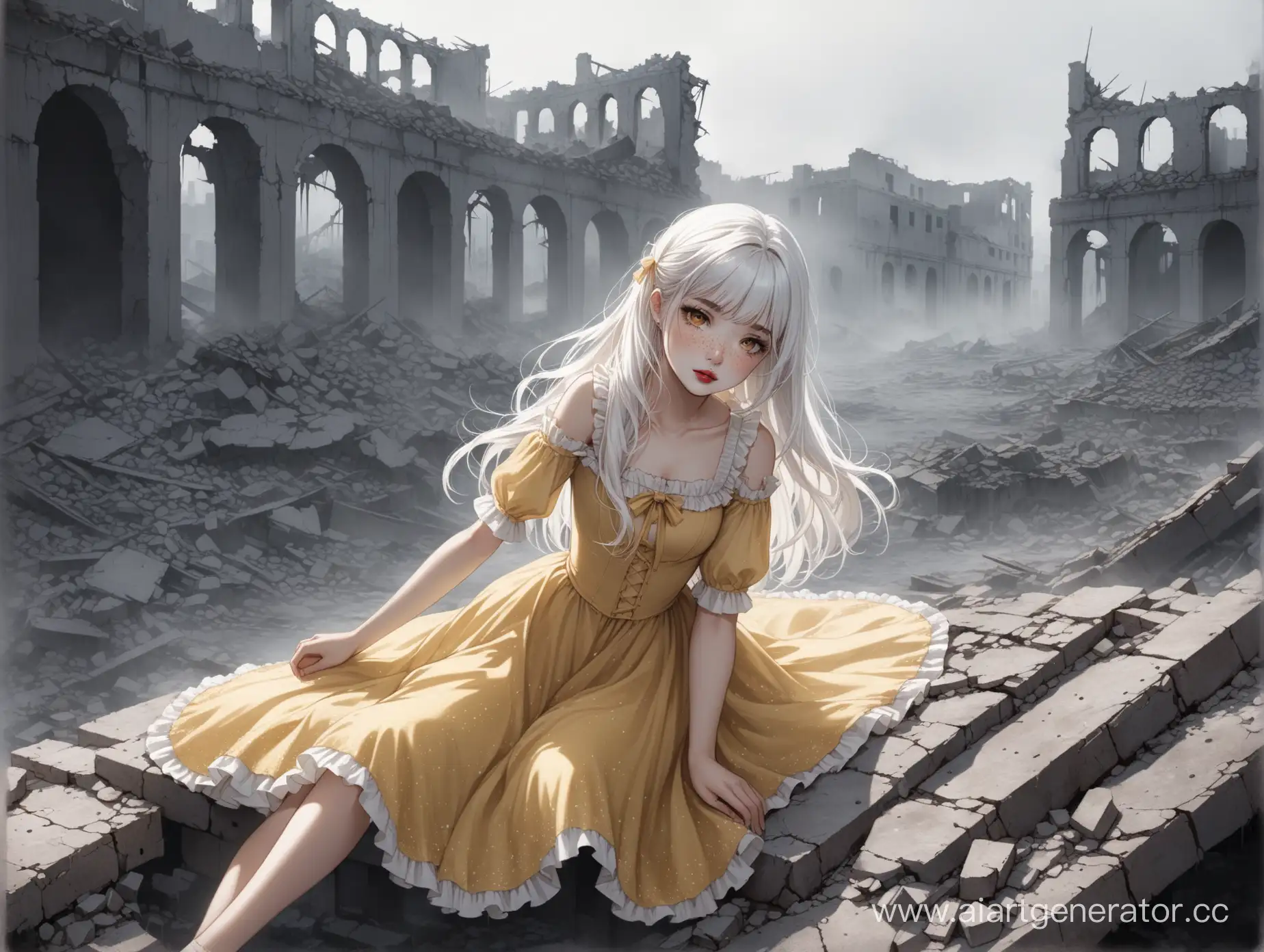Lolitainspired-Girl-Reaching-from-Ruined-City