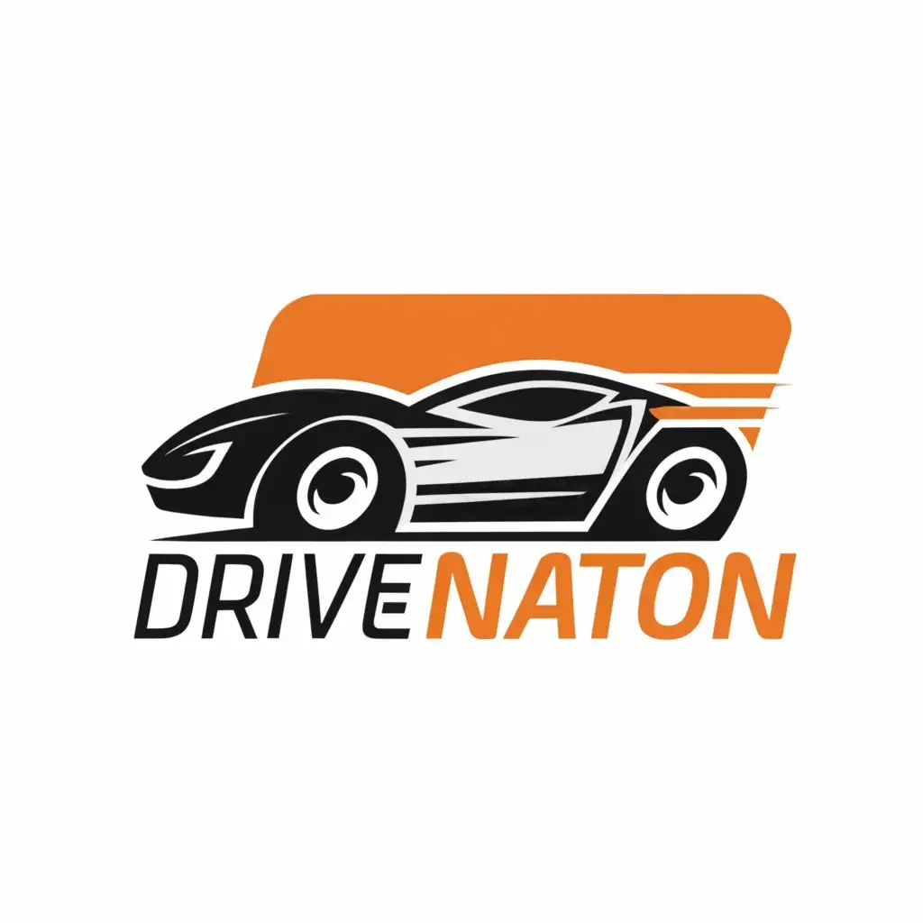 a logo design,with the text "drive nation", main symbol:a logo with a sleek , stylish car , symbolizing speed , mobility , and the company's expertise in the automotive industry,Moderate,be used in Automotive industry,clear background