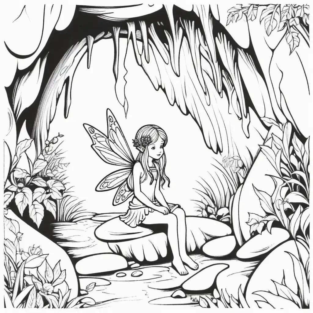 Enchanting Coloring Page Fairy in the Cave Adventure