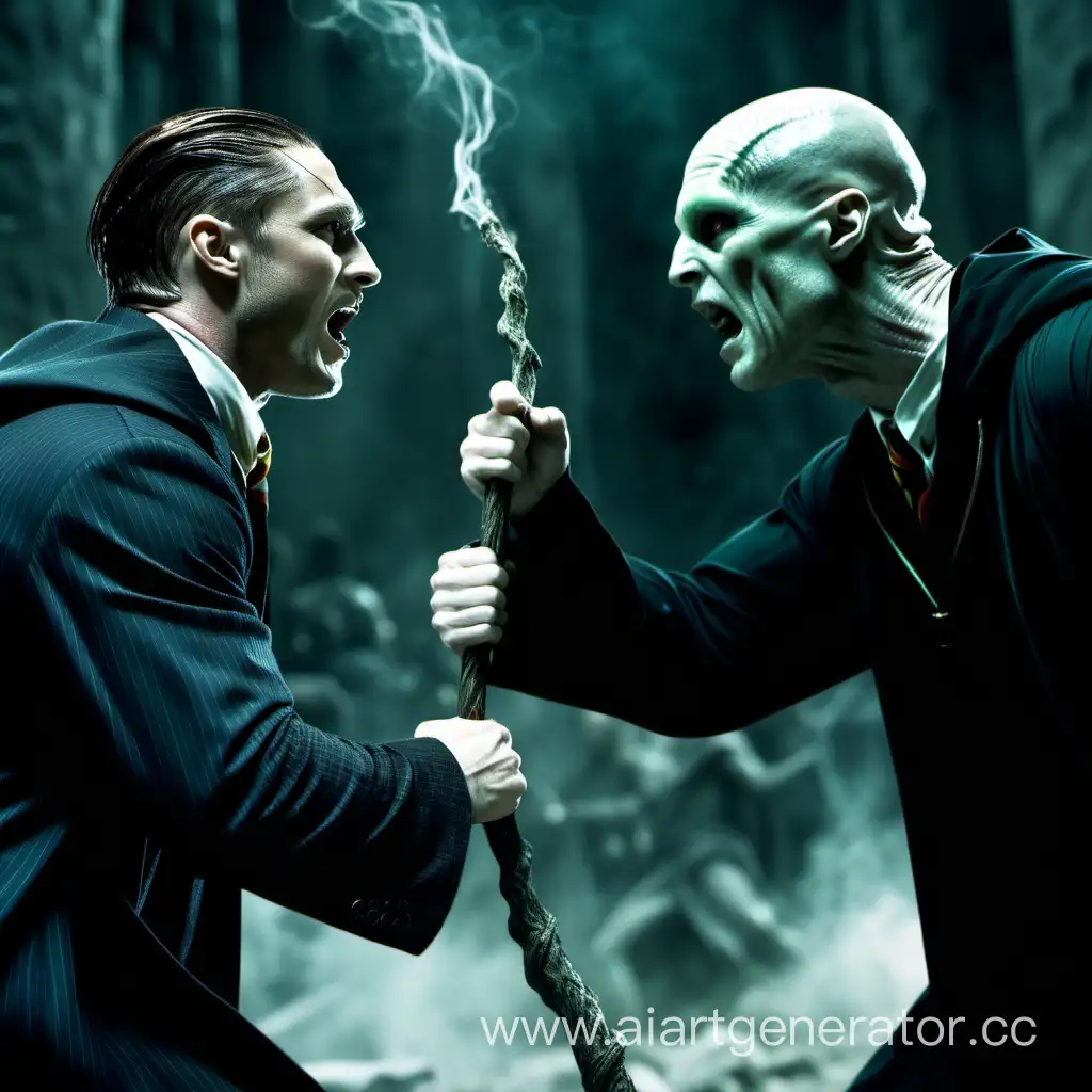Том Харди в образе Гарри Поттера сражается против Волан де морта которого играет брэд питт