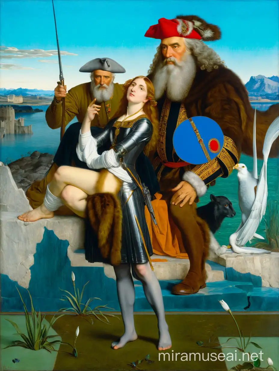 Old Military Commander and Young Woman in Classical Art Style