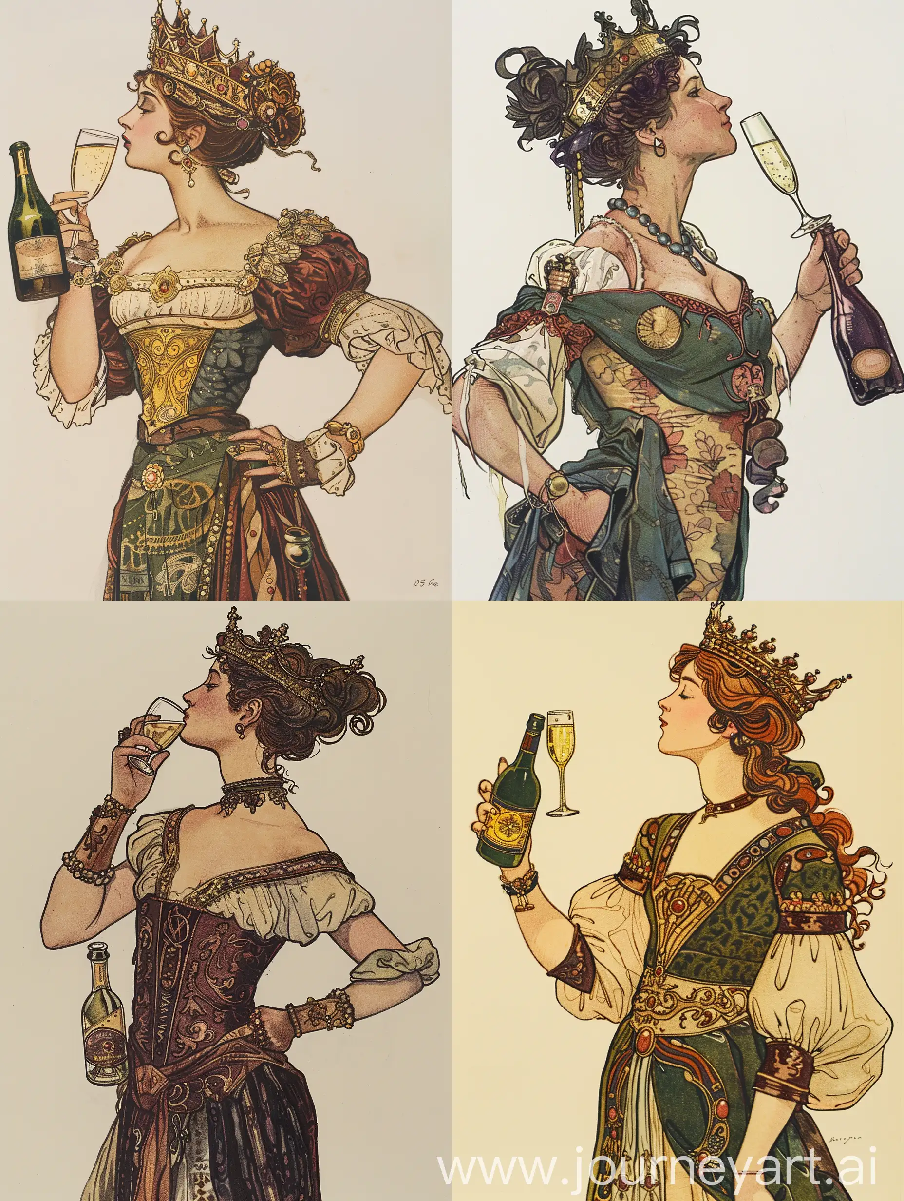Regal-French-Queen-Enjoying-Champagne-in-Luxurious-Attire