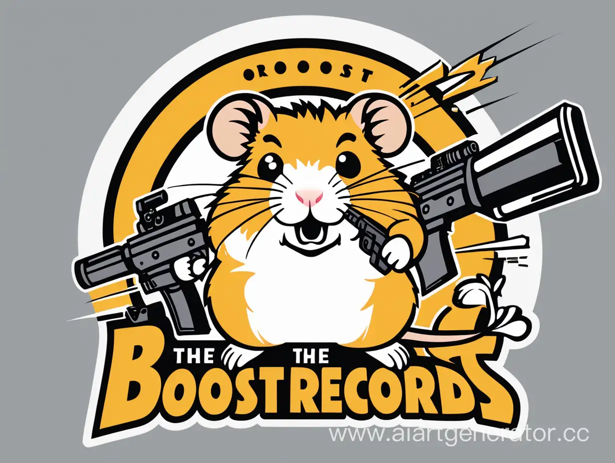 логотип с названием BOOST RECORDS, много злых хомяков с автоматами