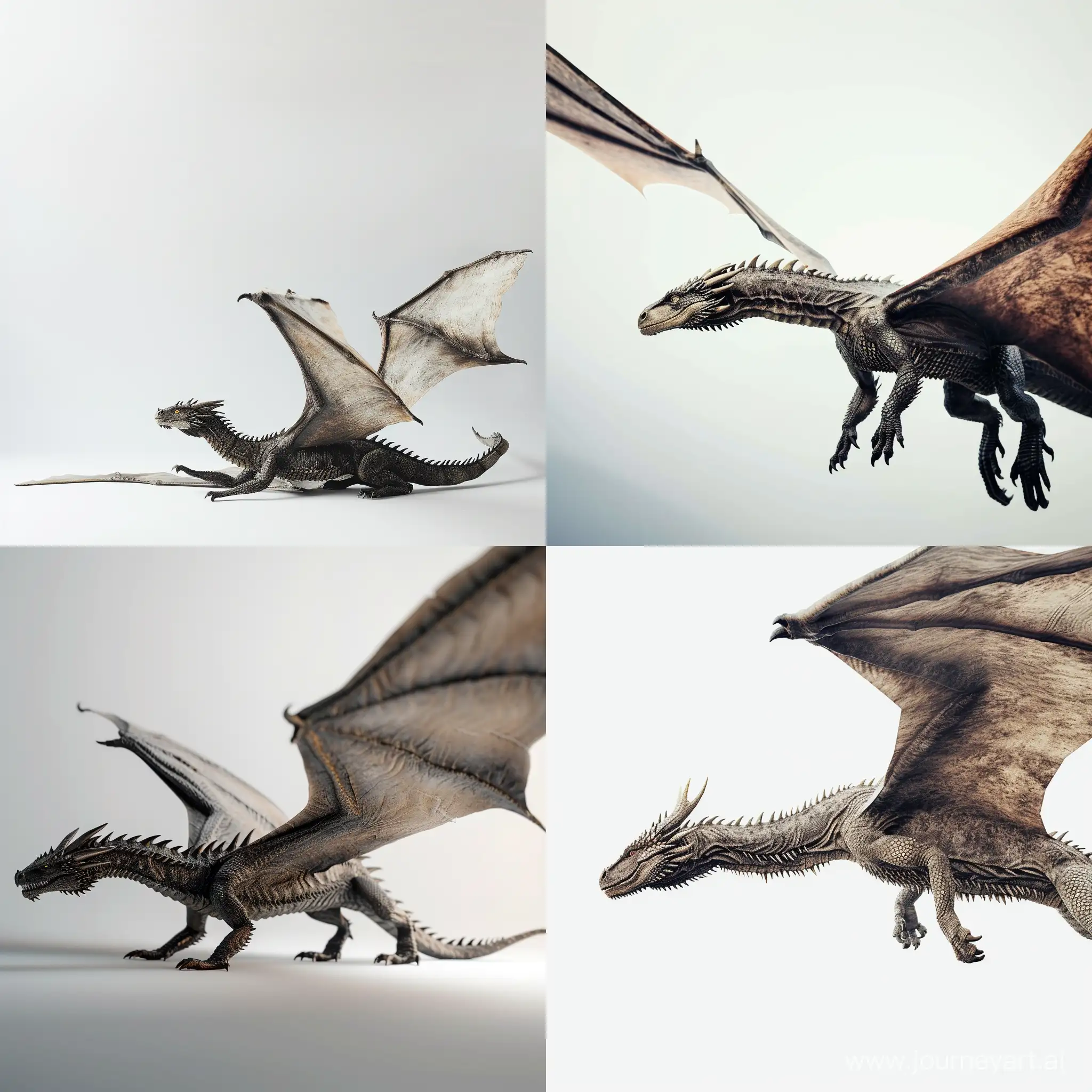 Летящий дракон, вид с боку, белый фон, grim dark