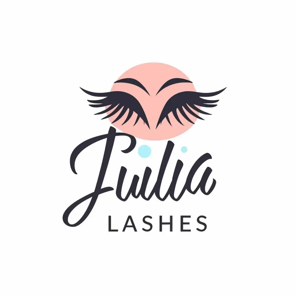 logo, minimalistic making lashes in the colors blue and pink, with the text "Julia lashes", typography, be used in Beauty Spa industry