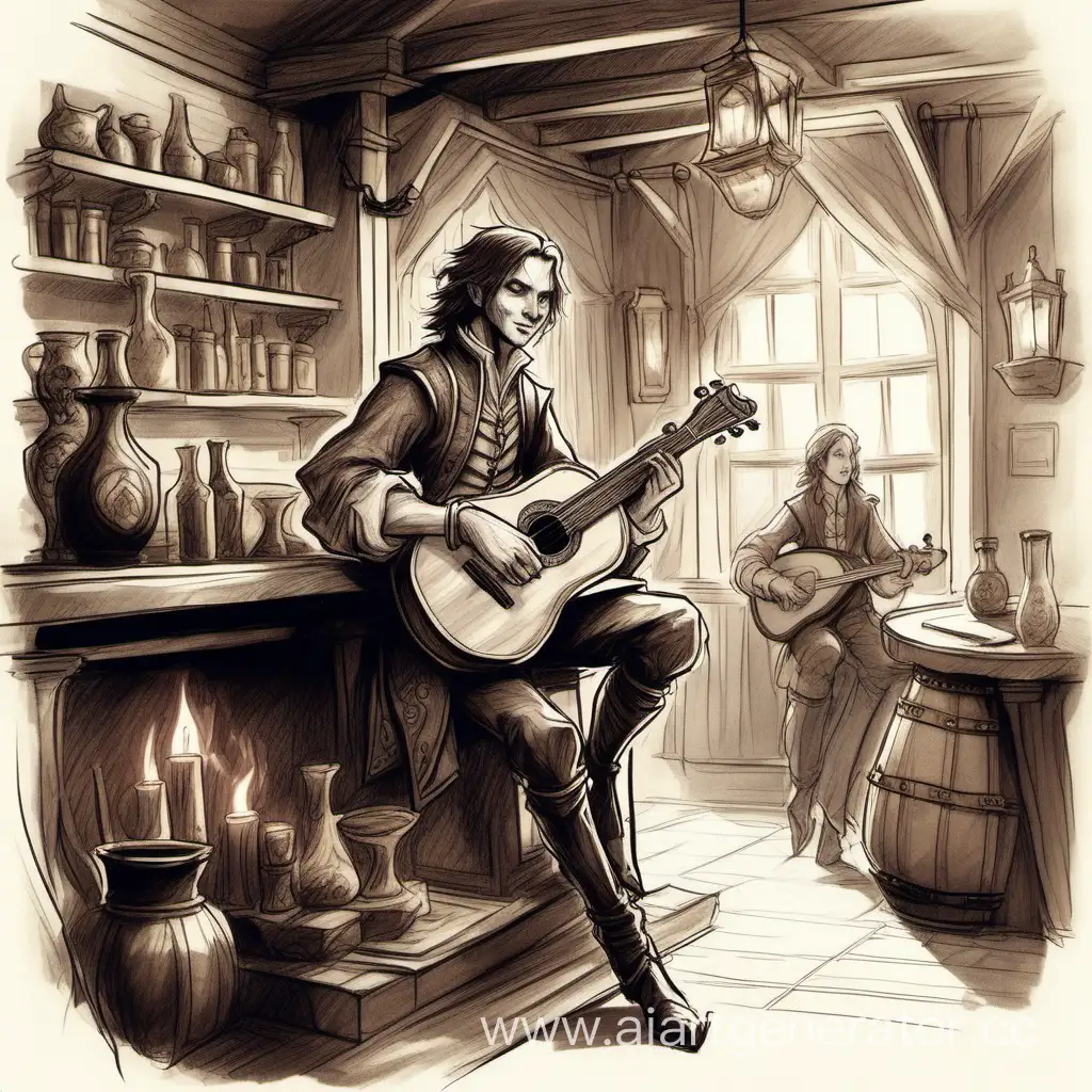 Luxurious-Tavern-Bard-Performing-with-Lute-in-Fantasy-Sketch