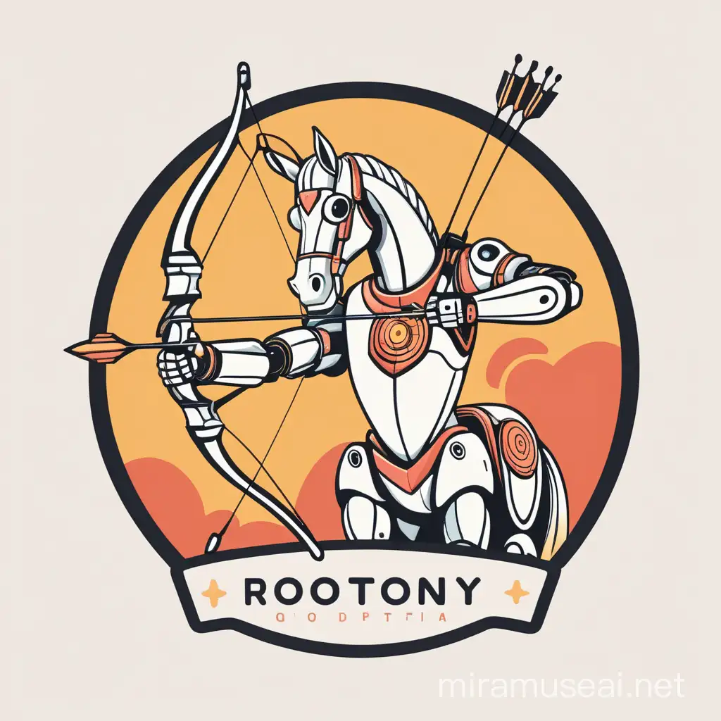 logo funny horse half robot shooting archery at top