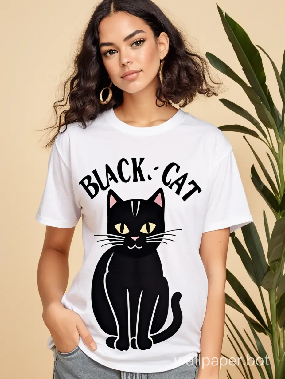 Black Cat T-Shirt, Bohemian Lettering, Cottagecore Shirt, Oversized Vintage Cat T-Shirt, Pastel Black Cat Shirt, Cat Lover Shirt