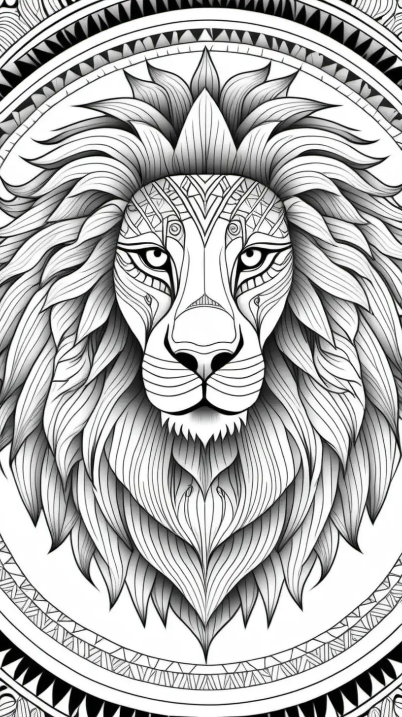 coloring page for adults, Lion mandala, in Africa, low detail,  thick lines, no shade