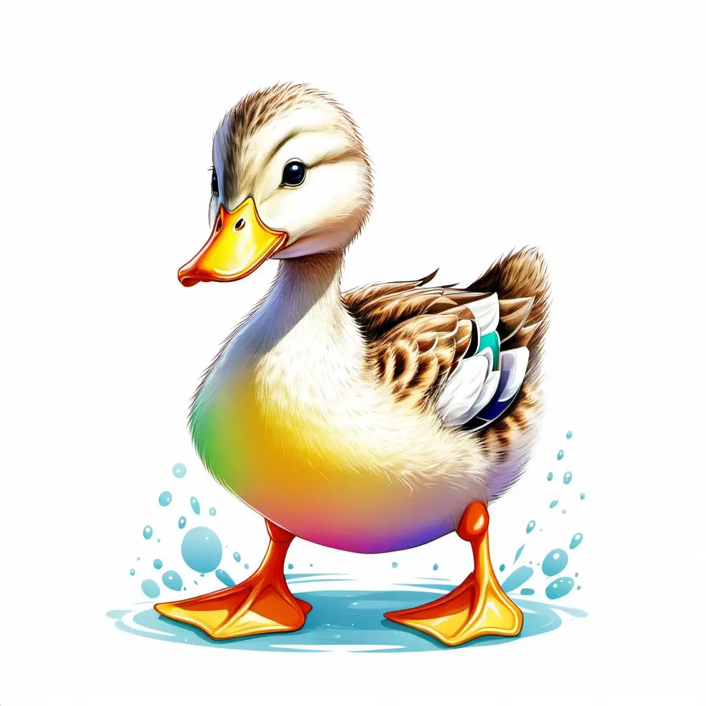 Adorable and Vibrant Childrens Book Illustration Featuring a Colorful Duck on a White Background