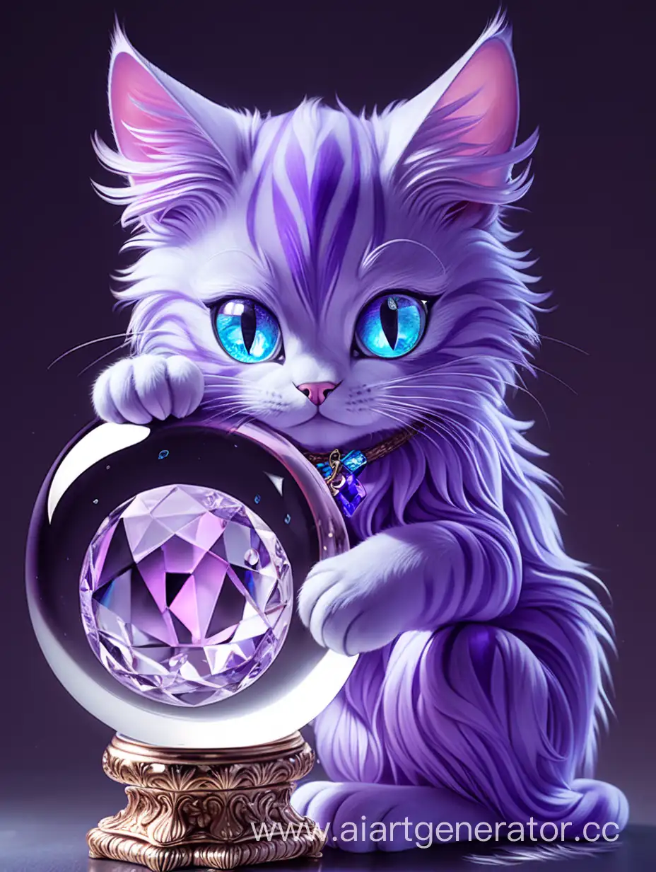 Adorable-Purple-Cat-Hugging-Crystal-Ball-with-Enchanting-Blue-Eyes