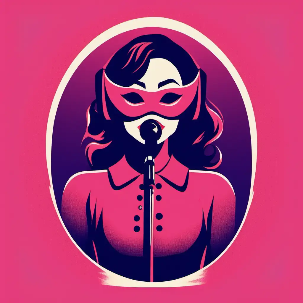 female singer with a mask on. in flat illustration style. use a lot of bold colors.