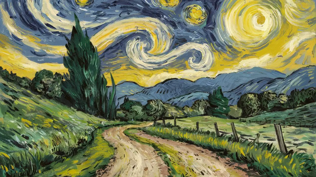 Serene Countryside Landscape in Van Gogh Style