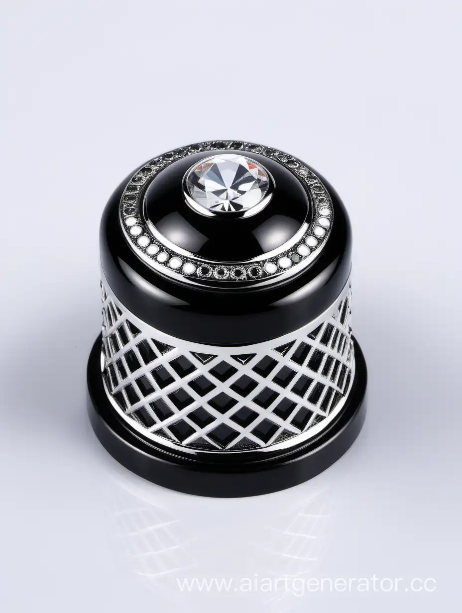 Luxurious-Zamac-Perfume-Ornamental-Cap-with-Black-and-White-Round-Diamond