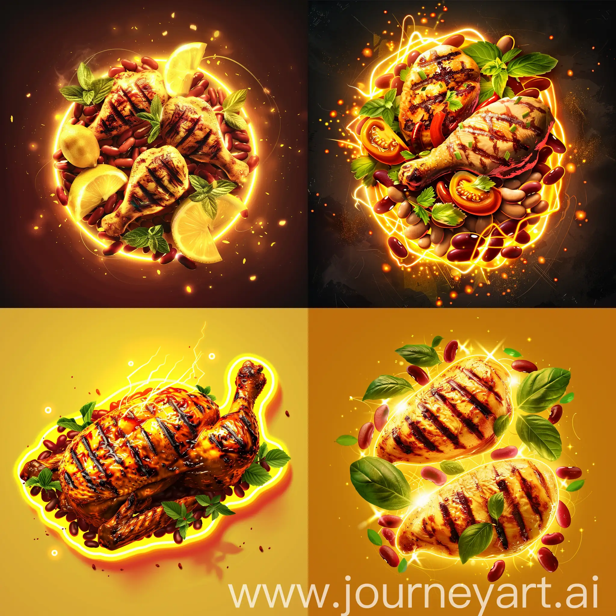 Realistic-Grilled-Chicken-Logo-with-Neon-Yellow-Beans