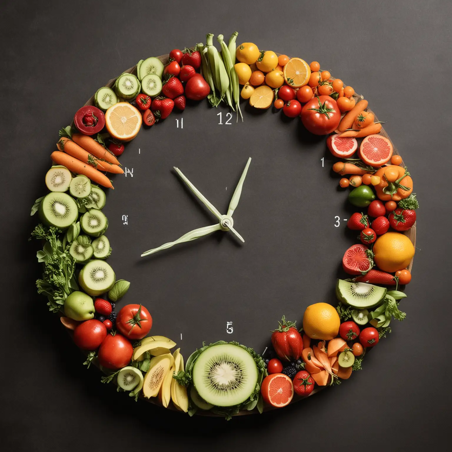 simple clock made from fruits and vegetables 