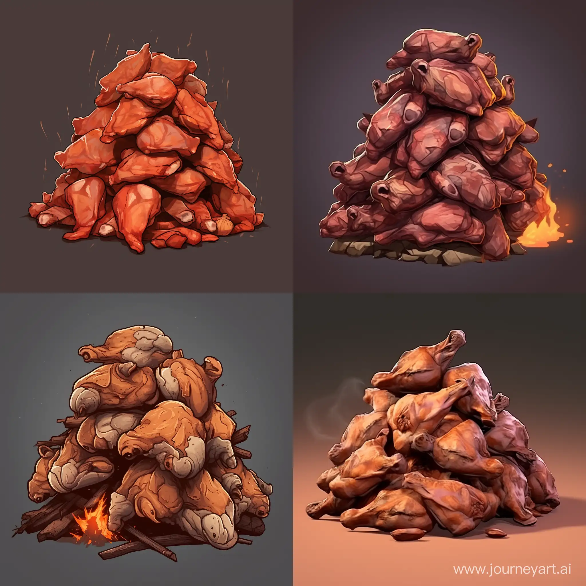 a small bunch of smoky chicken carcasses piled in a pile, 3D modern cartoon style, comics style, detailed design, 3d rendered, blender render, detailed, isolated from the background