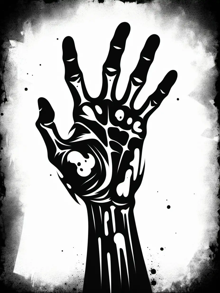 Minimalist Zombie Hand Stencil Vector Art Movie Poster in Black and White