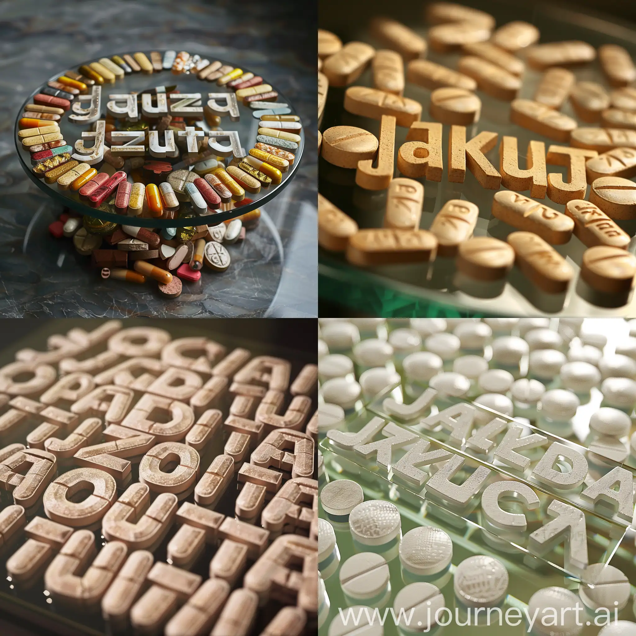 The word jakuta was laid out on a glass table made of tablets