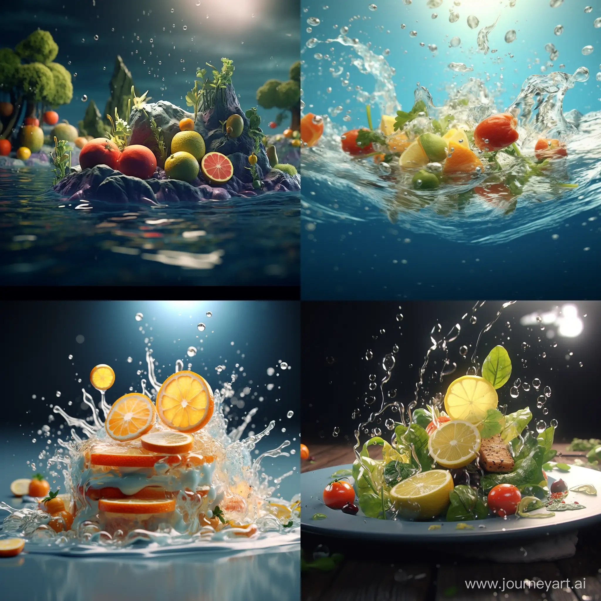 Food is made of water. 3D animation 