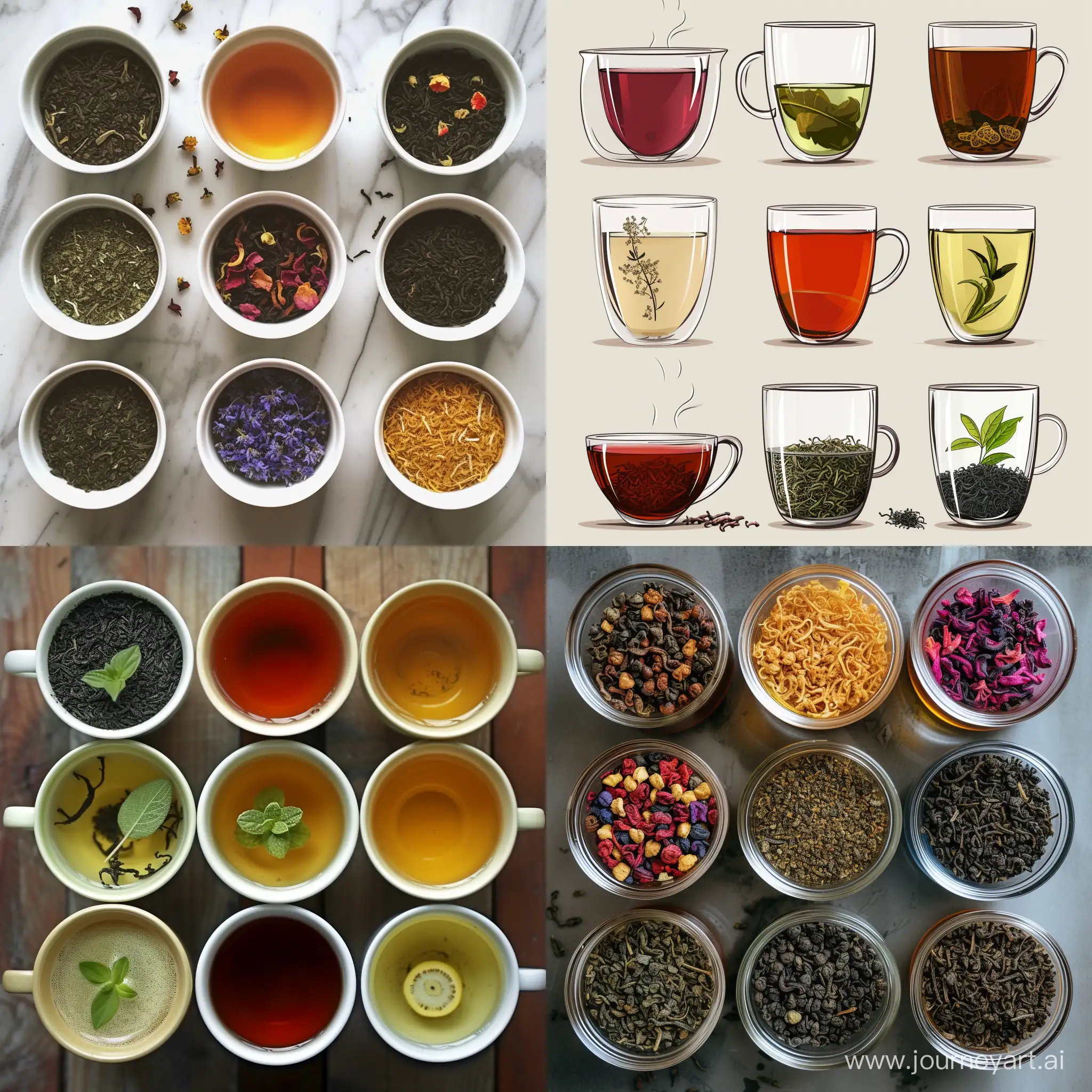 Покажи разные сорта чая в виде разных 10 людей