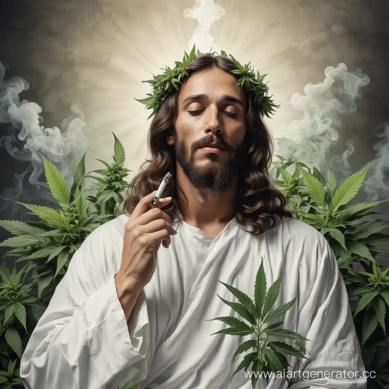 Controversial Image Jesus Christ Smoking Weed on Marijuana Background ...