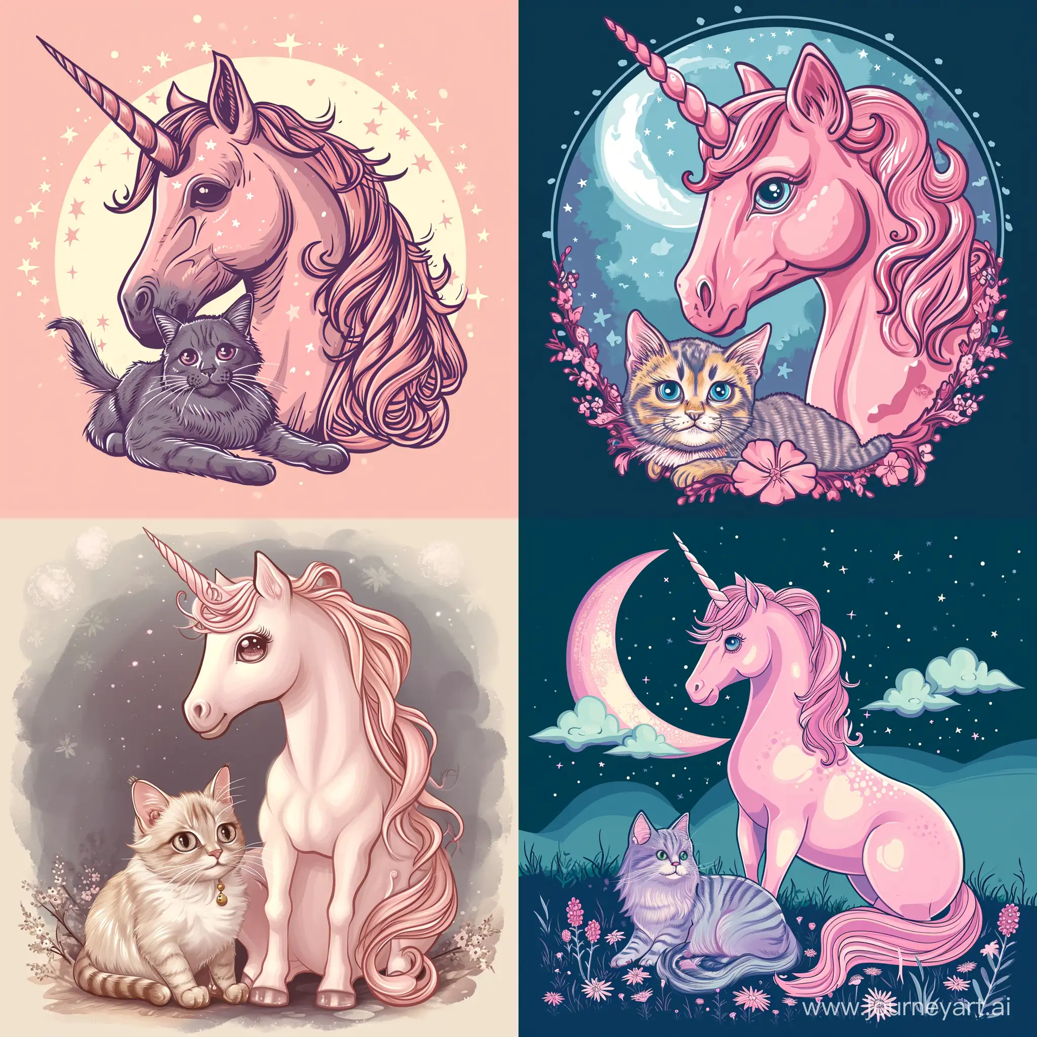 Adorable-Pink-Unicorn-with-a-Playful-Girl-Cat