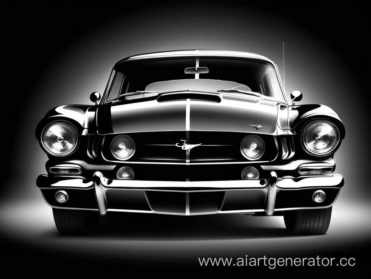 Vintage-Shelby-Mustang-1954-in-Monochrome-Classic-Frontal-Red-Light-Detail