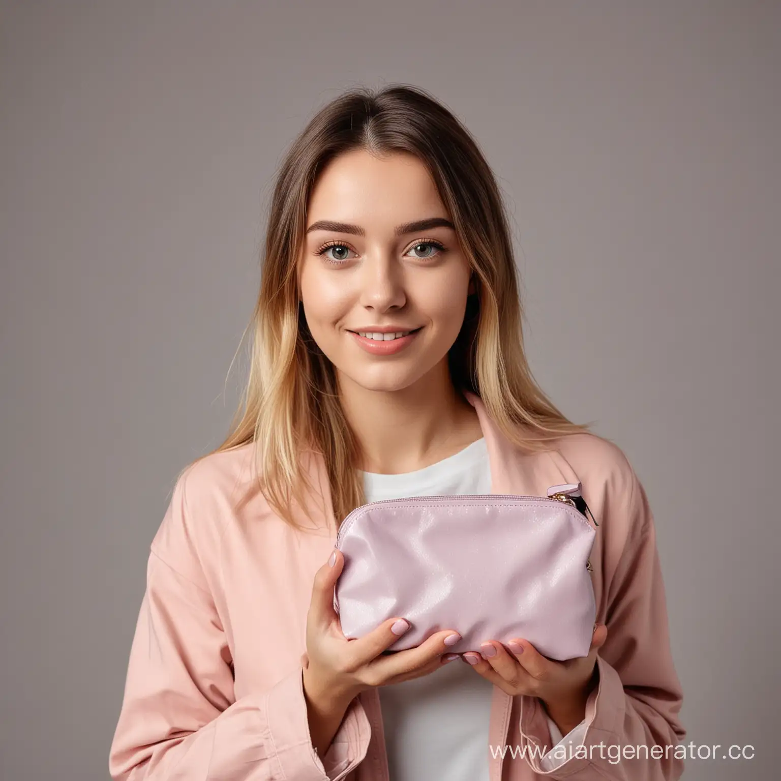Young-Woman-Displaying-Cosmetic-Bag-for-Beauty-Routine
