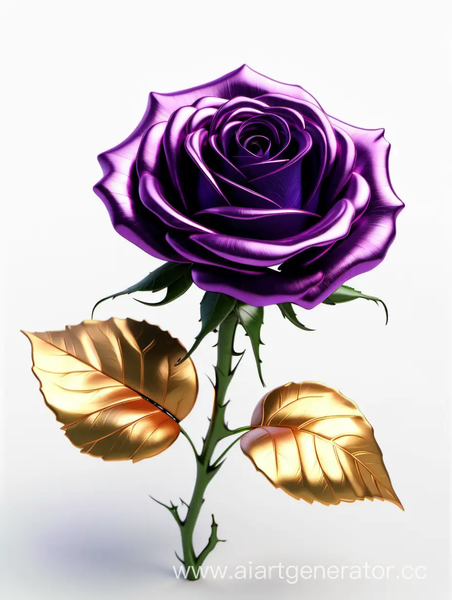 Vibrant-8K-HD-Realistic-Purple-and-Gold-Rose-with-Lush-Green-Leaves-on-White-Background