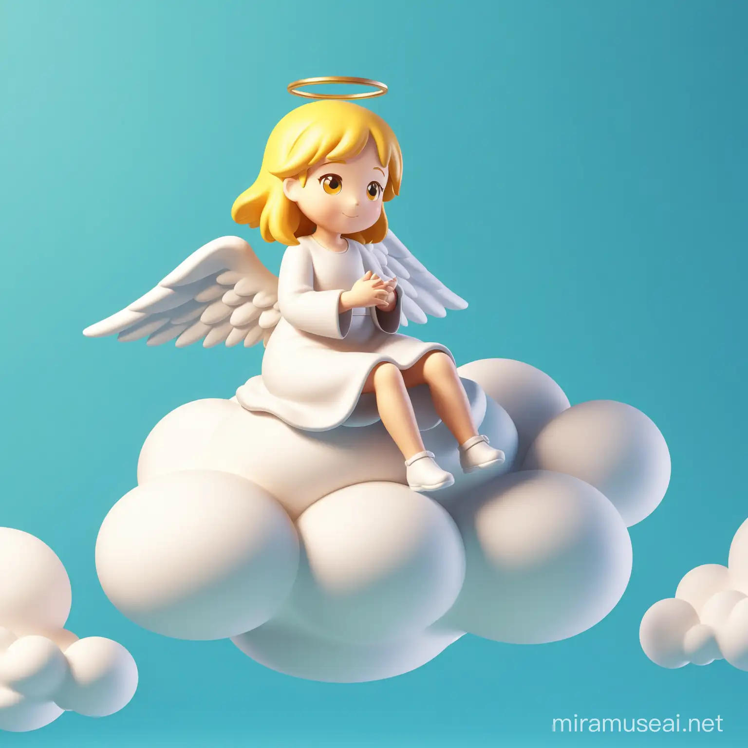 3d like figure of a cartoon biblical angel sitting on a cloud