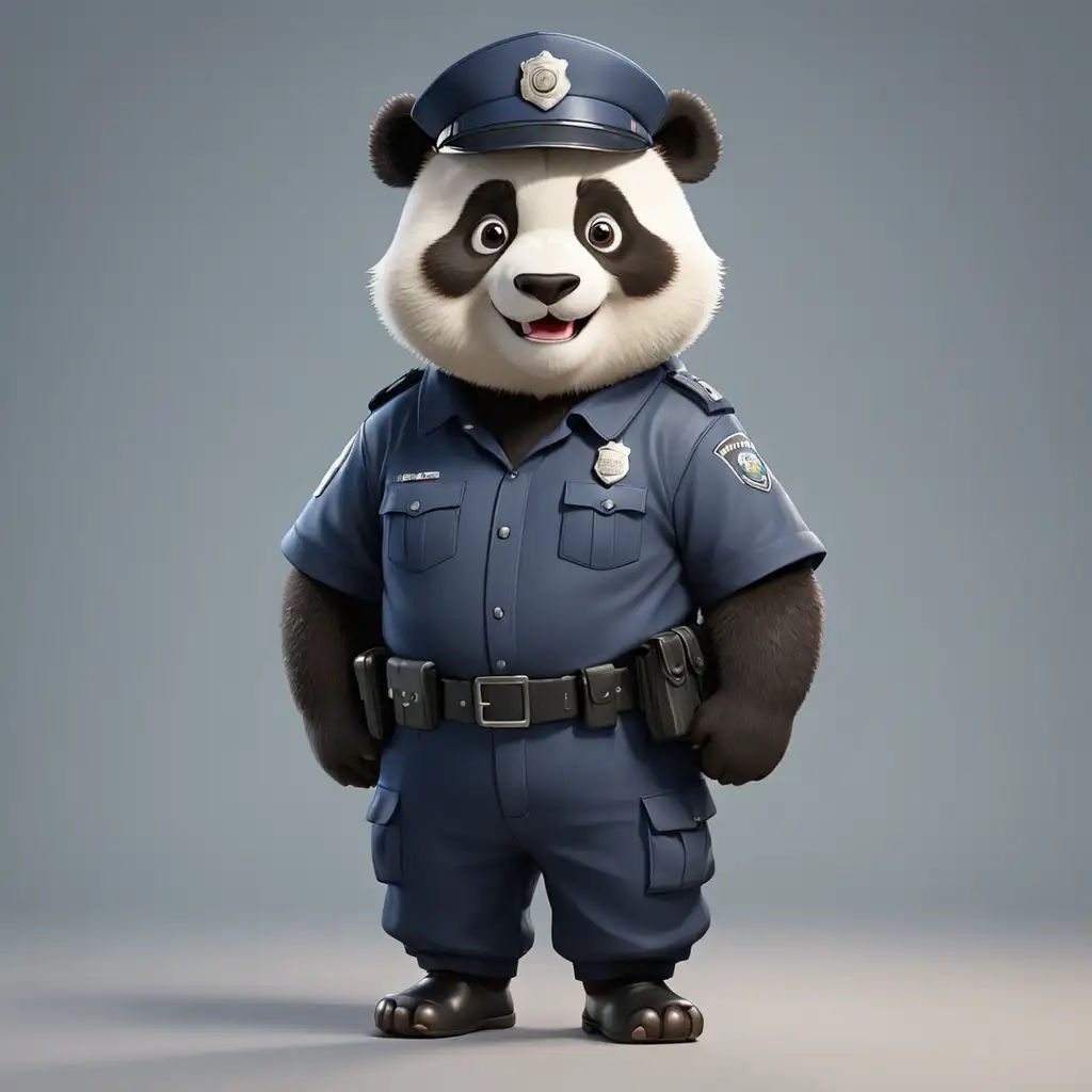 a happy panda in cartoon style in full body with Police clothes with police hat with clear background