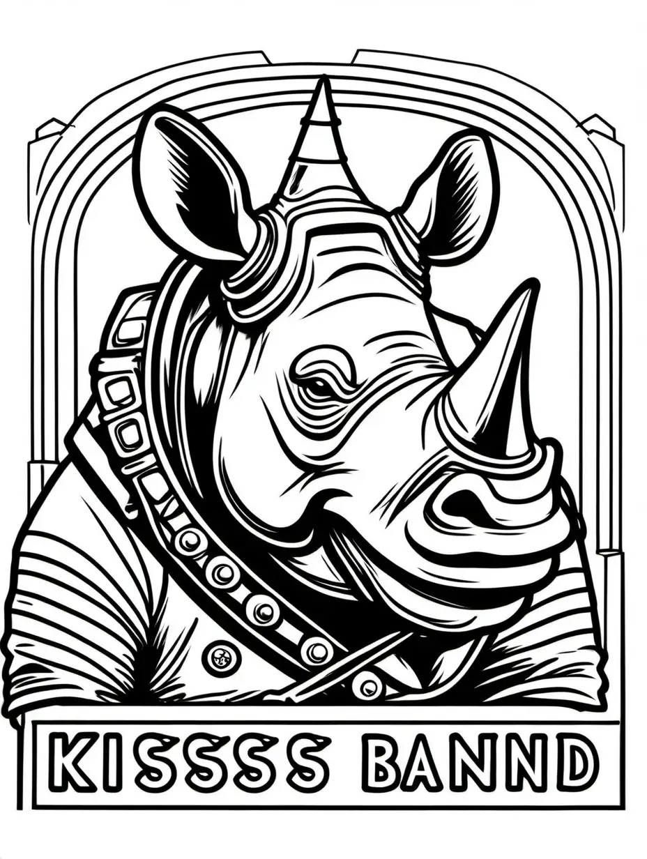 Cartoon Rhino in KISS Band Concert TShirt Fun Line Drawing