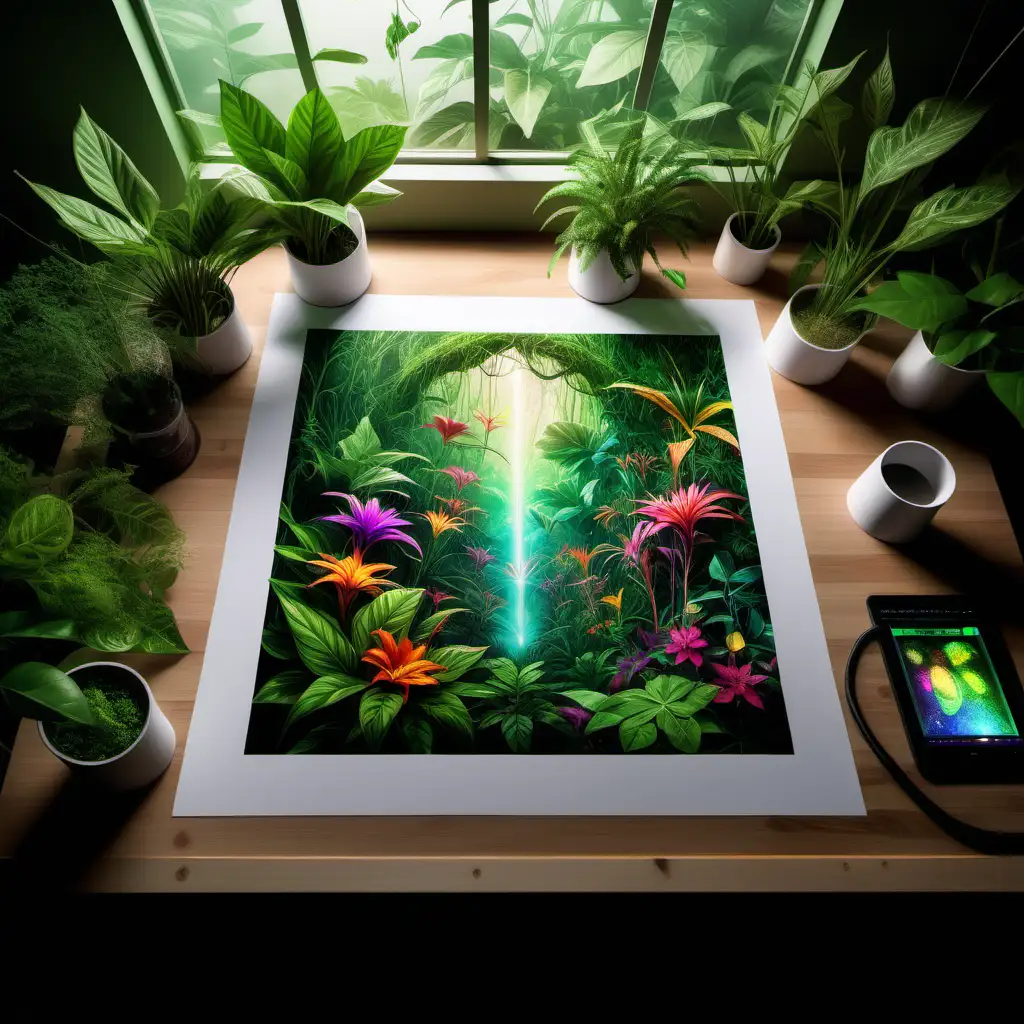 Enchanted Botanical Printer Concept Art in Vibrant Studio