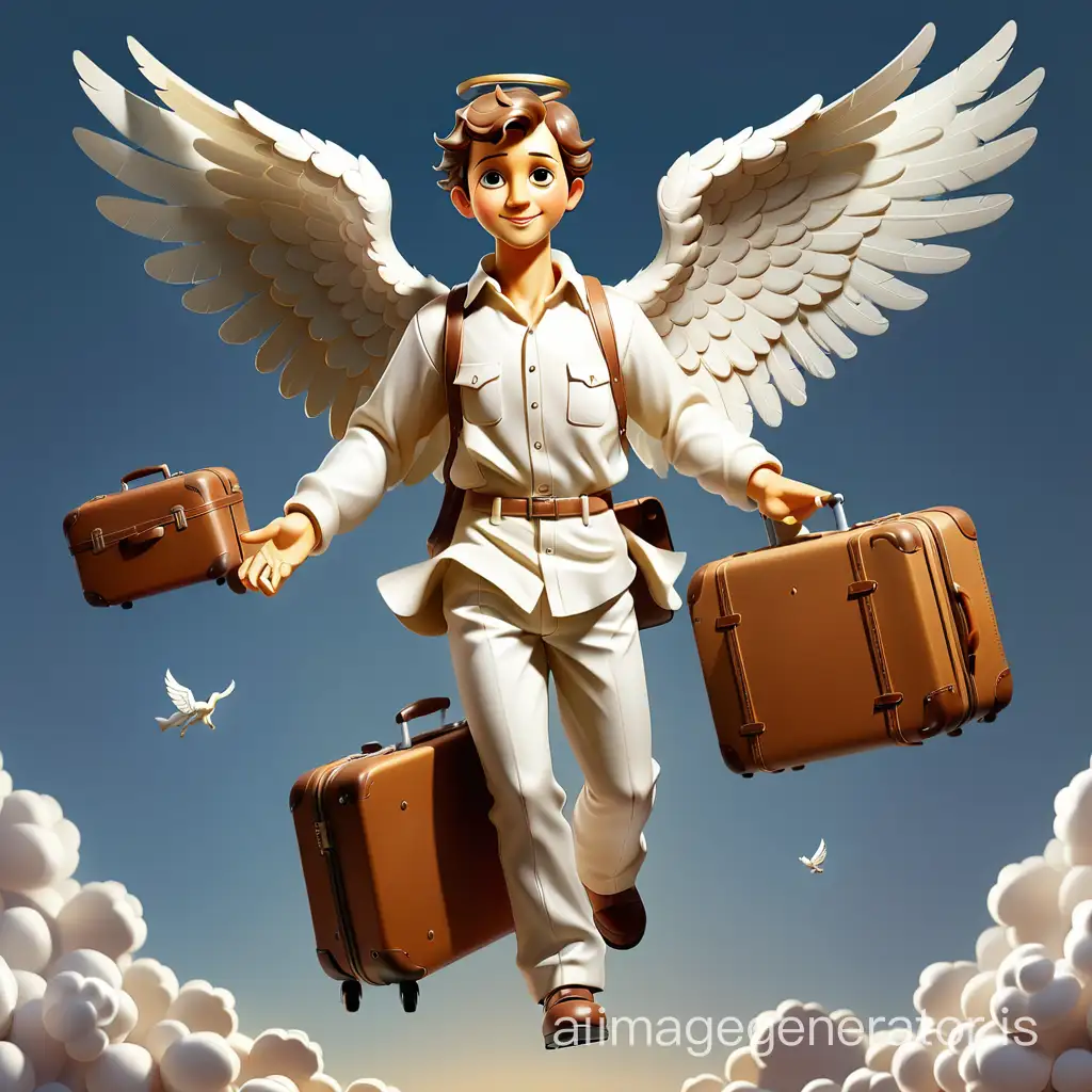 flying  angel 
with two wings and suitcase in his hand