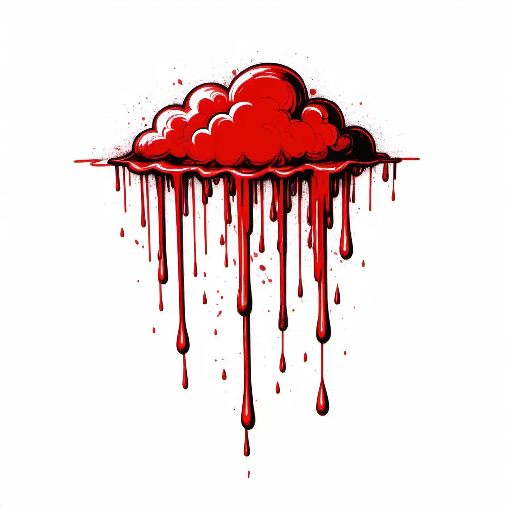Simple sketch of a bright red white cloud of a blood paint dripping. white background.