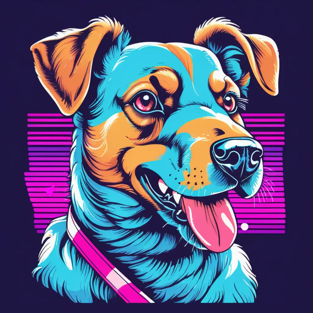 Synthwave Dog Graphic TShirt in Vibrant Colors Detailed Vector Design