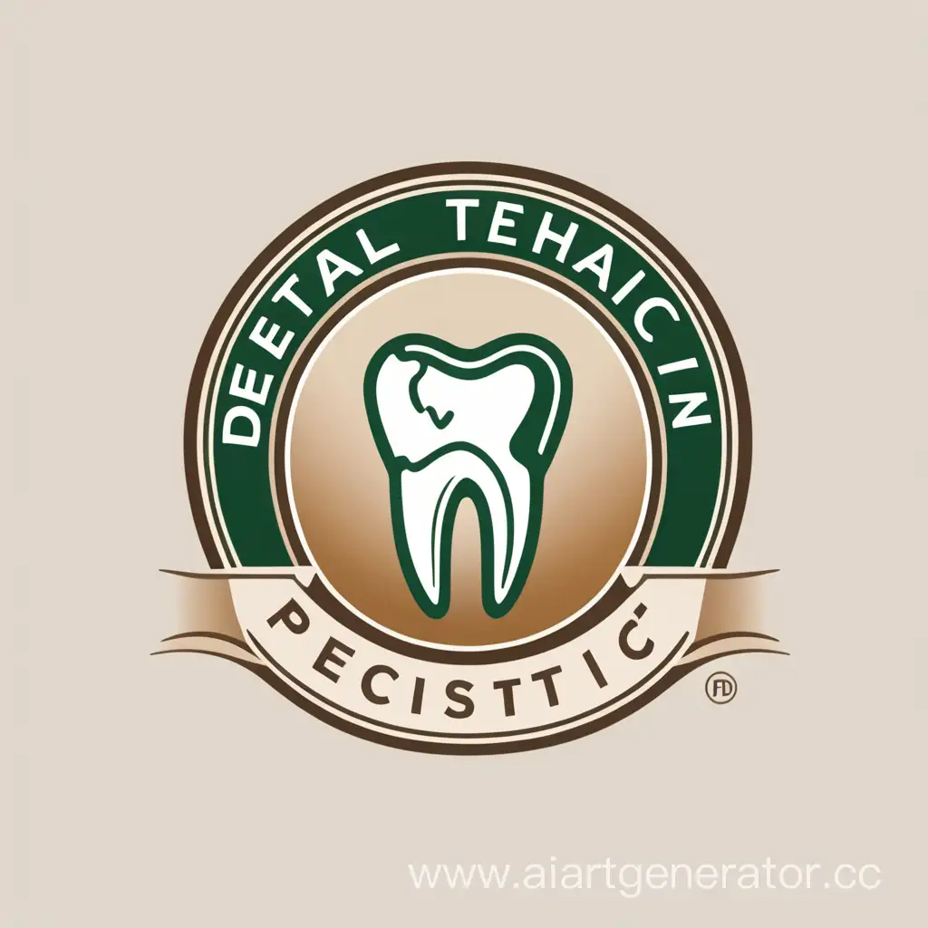 Логотип для зубного техника, белый, бежевый, коричневый, зелёный, зубной протез