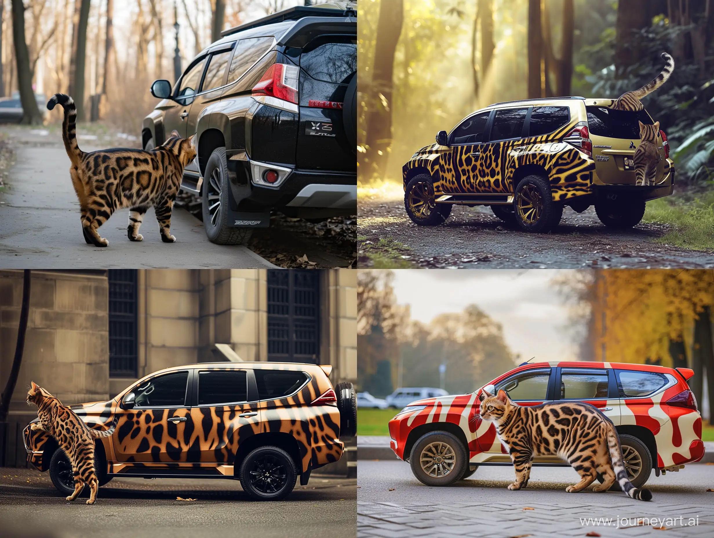 realism, bengal cat in the form of a Mitsubishi Pajero, tail