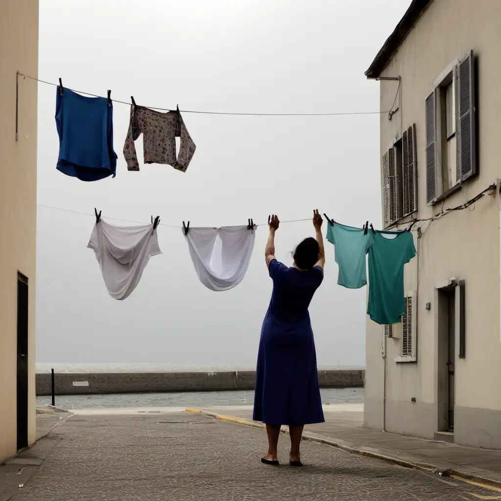 I know an artist who is inspired by the everyday life. She makes pictures of everyday life scenes like a lady folding the laundry. Can you generate an example of such an image for me?