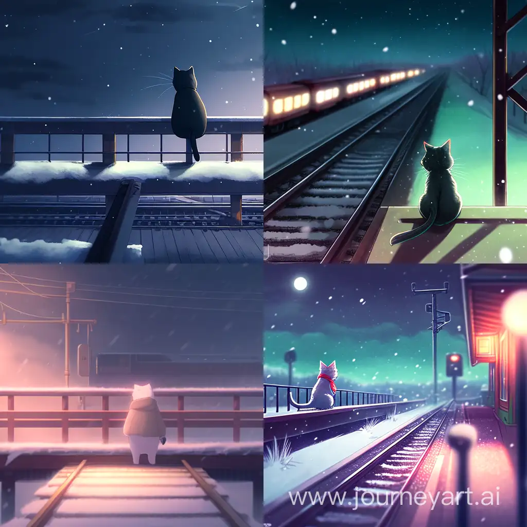 Lonely-Winter-Scene-Sad-Cat-Watching-Departing-Train