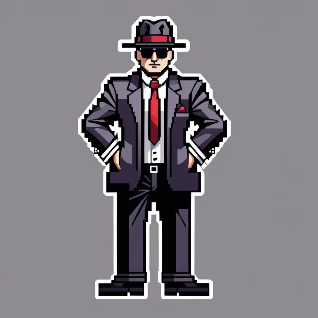Pixel Art Depiction of Mafia Gangsters in Full Body View