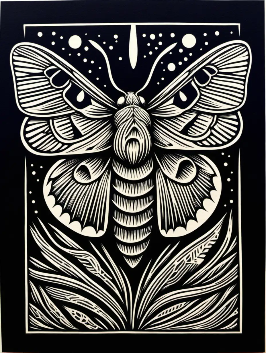 Moth Linocut Print Exquisite Handcrafted Artwork Inspired by Nature