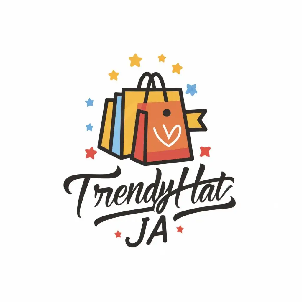 a logo design,with the text "Trendyhatz JA", main symbol:Shopping bag