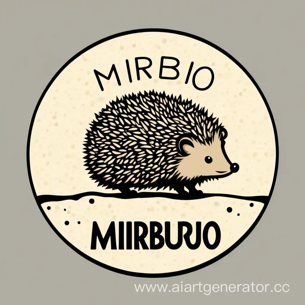 круглый логотип мицелий ежовика гребенчатого, полезного гриба для мозга, на молочном фоне, с названием "MIRUBIO"