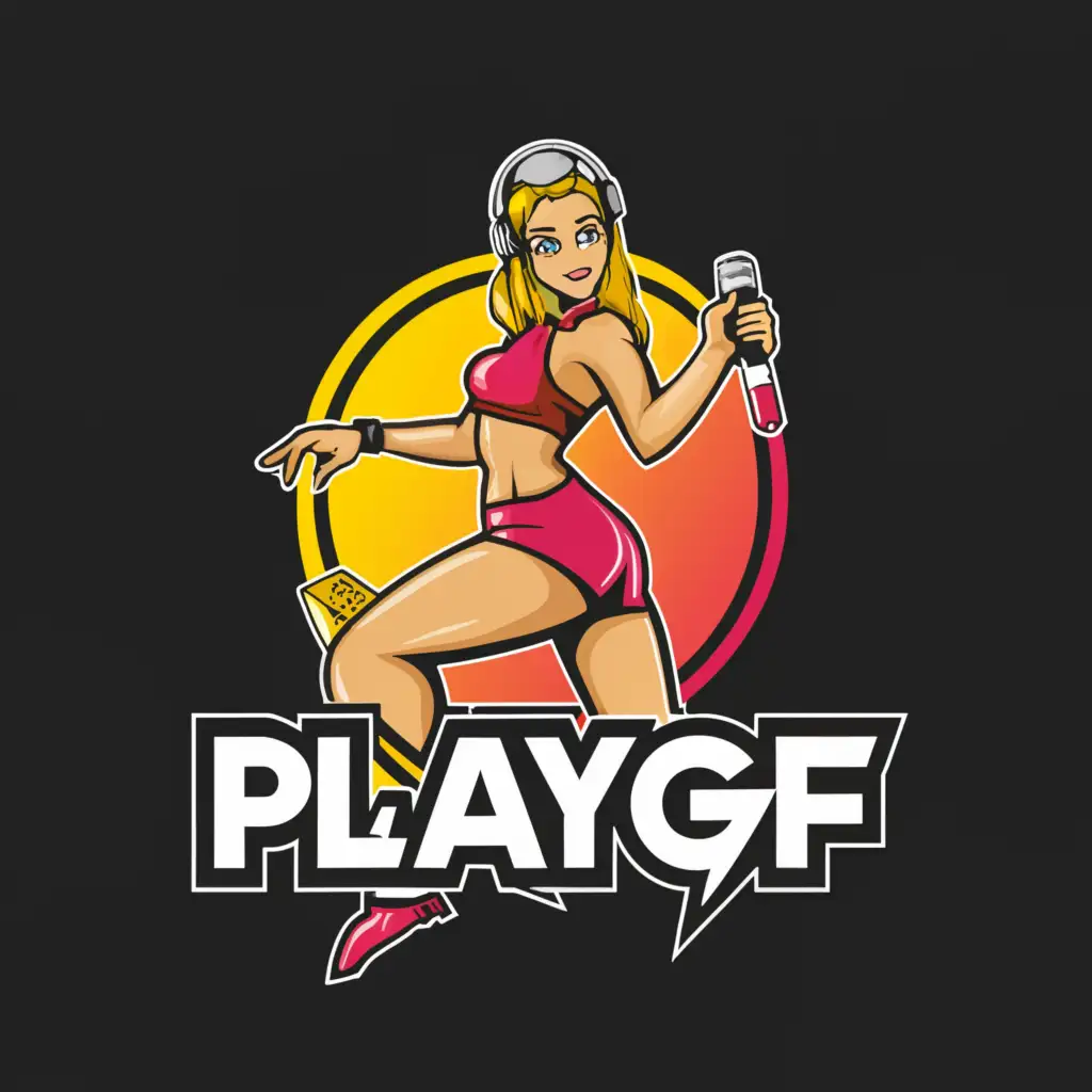 a logo design,with the text 'playgf', main symbol:super short skirt sexy cam girl,Moderate,clear background