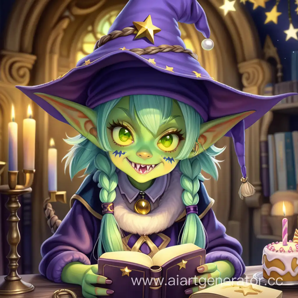 Adorable-Teenage-Goblin-with-Wizard-Hat-and-Birthday-Cake