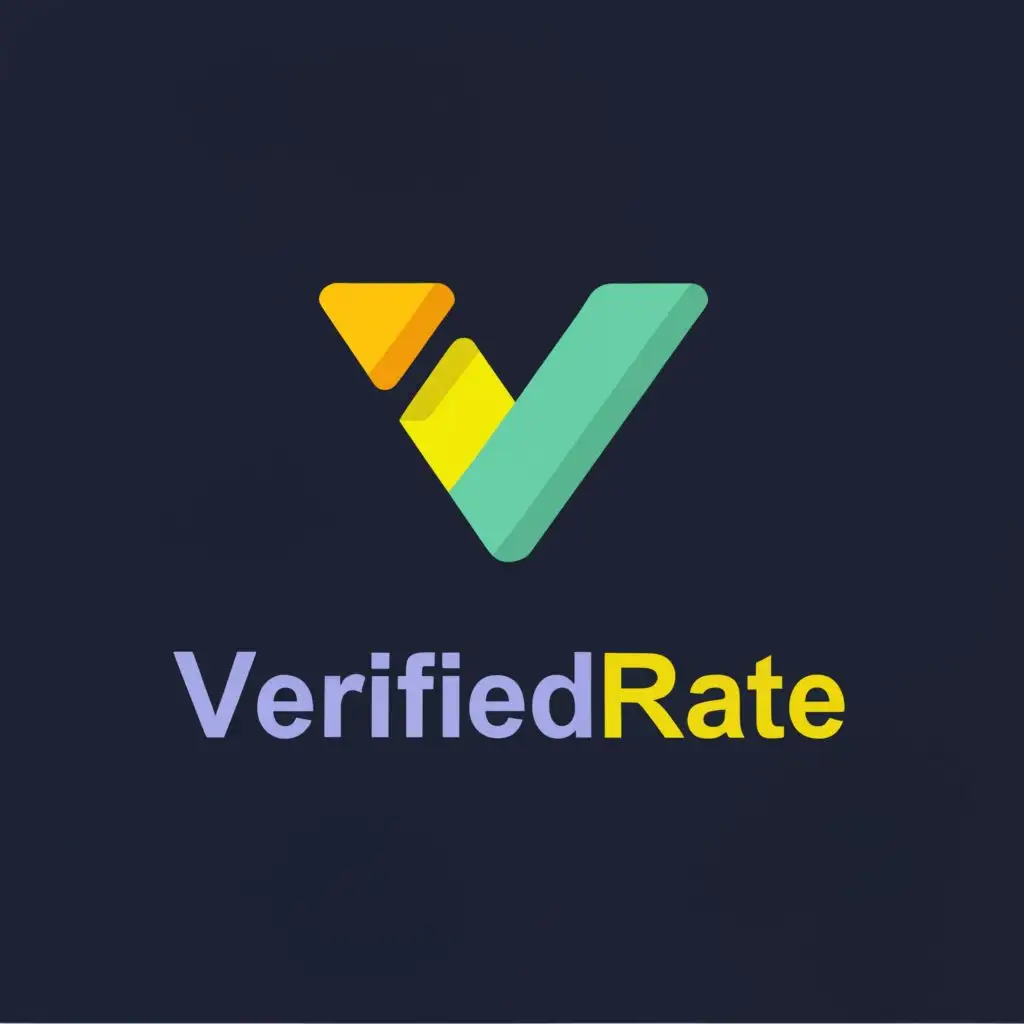 logo, A stand alone V that looks like a check mark 
Color Scheme: Cool, Bold, Vibrant. blue or green or yellow or orange, with the text "VerifiedRate", typography